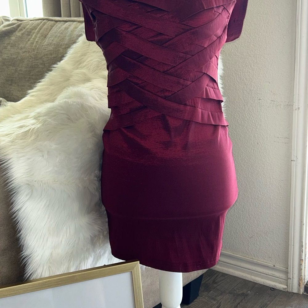 Wet Seal (who remembers them:) )Elegant Burgundy Off-Shoulder Dress